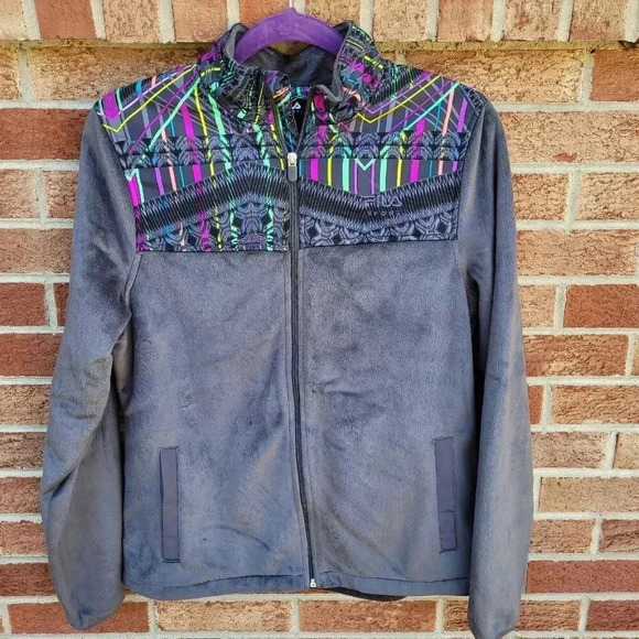 Fila Sport Jacket Women's Size Medium Full Zip Soft Grey Fleece 80's Theme - Picture 1 of 7